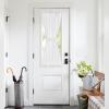 imageNICETOWN Linen Textured Door Curtain  White Sidelight Panel Curtain Semi Sheer French Front Door Curtain with Tieback for Kitchen 30 inches W x 40 inches L Single PanelPure White