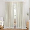 imageNICETOWN Natural Linen Curtains ampamp Drapes for Windows 84 inch Long Rod Pocket ampamp Back Tab Thick Flax Semi Sheer Privacy Assured with Light Filtering for BedroomLiving Room W55 x L84 2 PiecesOff White