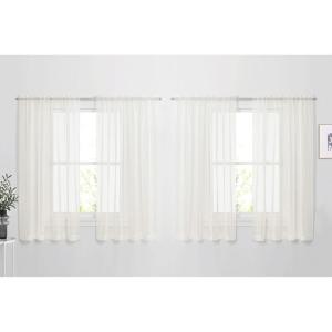 imageNICETOWN 4 Pieces Sheer White Curtains 84  Window Treatment Rod Pocket Tulle Voile DrapePanel Sets for Patio Door 4 Panels W60 x L84Beige