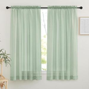 imageNICETOWN 4 Pieces Sheer White Curtains 84  Window Treatment Rod Pocket Tulle Voile DrapePanel Sets for Patio Door 4 Panels W60 x L84Sage Green