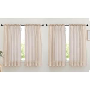 imageNICETOWN 4 Pieces Sheer White Curtains 84  Window Treatment Rod Pocket Tulle Voile DrapePanel Sets for Patio Door 4 Panels W60 x L84Taupe