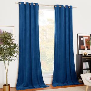 imageNICETOWN Black Velvet Blackout Curtains Patio Panels 96 inch Long Media Movie Theater Room Decor Energy  Efficient Velvet Woven Home Theater Eyelet Top Drapes for Living Room 1 Pair W52xL96Blue