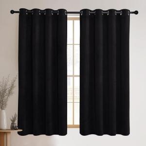 imageNICETOWN Black Velvet Blackout Curtains Patio Panels 96 inch Long Media Movie Theater Room Decor Energy  Efficient Velvet Woven Home Theater Eyelet Top Drapes for Living Room 1 Pair W52xL96Black