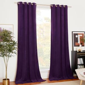 imageNICETOWN Black Velvet Blackout Curtains Patio Panels 96 inch Long Media Movie Theater Room Decor Energy  Efficient Velvet Woven Home Theater Eyelet Top Drapes for Living Room 1 Pair W52xL96Purple