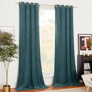 imageNICETOWN Black Velvet Blackout Curtains Patio Panels 96 inch Long Media Movie Theater Room Decor Energy  Efficient Velvet Woven Home Theater Eyelet Top Drapes for Living Room 1 Pair W52xL96Greyish Blue