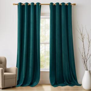 imageNICETOWN Black Velvet Blackout Curtains Patio Panels 96 inch Long Media Movie Theater Room Decor Energy  Efficient Velvet Woven Home Theater Eyelet Top Drapes for Living Room 1 Pair W52xL96Teal