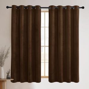 imageNICETOWN Black Velvet Blackout Curtains Patio Panels 96 inch Long Media Movie Theater Room Decor Energy  Efficient Velvet Woven Home Theater Eyelet Top Drapes for Living Room 1 Pair W52xL96Brown