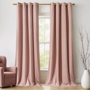 imageNICETOWN Black Velvet Blackout Curtains Patio Panels 96 inch Long Media Movie Theater Room Decor Energy  Efficient Velvet Woven Home Theater Eyelet Top Drapes for Living Room 1 Pair W52xL96Dusty Pink