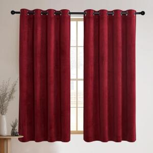 imageNICETOWN Black Velvet Blackout Curtains Patio Panels 96 inch Long Media Movie Theater Room Decor Energy  Efficient Velvet Woven Home Theater Eyelet Top Drapes for Living Room 1 Pair W52xL96Red