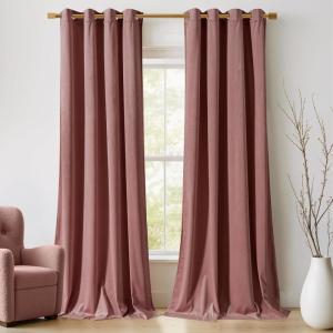 imageNICETOWN Black Velvet Blackout Curtains Patio Panels 96 inch Long Media Movie Theater Room Decor Energy  Efficient Velvet Woven Home Theater Eyelet Top Drapes for Living Room 1 Pair W52xL96Wild Rose