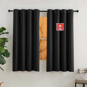 imageNICETOWN Fire Retardant Black Blackout Curtains 84 inch Length 2 Panels Set 52 x 84 Noise Reducing Drapes for Office Conference Room Light Blocking Privacy Window Treatment for Living Room Home DecorBlack