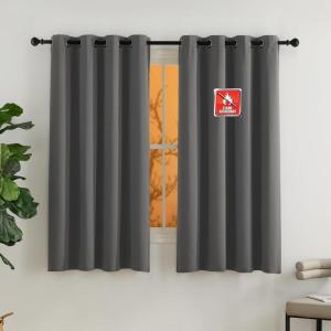 imageNICETOWN Fire Retardant Black Blackout Curtains 84 inch Length 2 Panels Set 52 x 84 Noise Reducing Drapes for Office Conference Room Light Blocking Privacy Window Treatment for Living Room Home DecorGrey