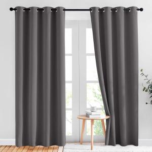 imageNICETOWN Gray Blackout Curtains for Bedroom 84 inches Long  Thermal Drapes Grommet Room Darkening Light Blocking Curtains Window Treatments for Living Room 2 Panels W52 x L84 Grey