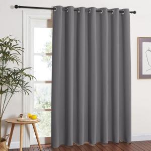 imageNICETOWN Grey Blackout Patio Sliding Door Curtains 84 inch Length Grommet Room Divider Thermal Insulated Curtain Drapes for French DoorLiving Room Gray W100 x L84 1 Panel