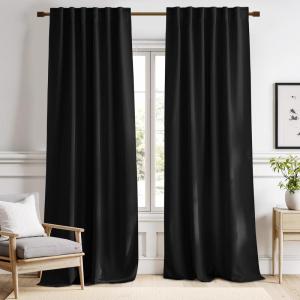 imageNICETOWN Halloween Black Blackout Living Room Curtains 84 inches Long Black Out Curtain Panels for Bedroom  Black Color W52 x L84 1 Pair Thermal Insulated Blackout Draperies Window Treatment