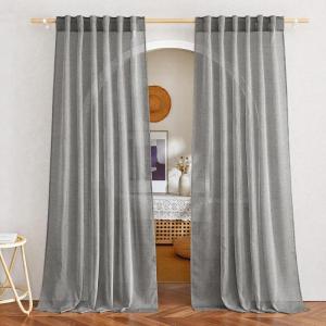 imageNICETOWN Linen Curtains for Windows 84 inch Length Rod Pocket ampamp Back Tab Semi Sheer Linen Curtains ampamp Drapes Privacy with Light Through for BedroomLiving Room Natural W52 x L84 2 PiecesCharcoal Gray