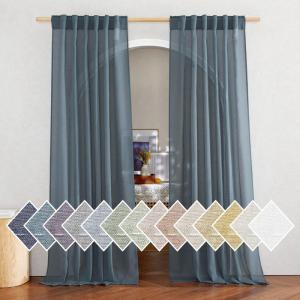 imageNICETOWN Linen Curtains for Windows 84 inch Length Rod Pocket ampamp Back Tab Semi Sheer Linen Curtains ampamp Drapes Privacy with Light Through for BedroomLiving Room Natural W52 x L84 2 PiecesStone Blue