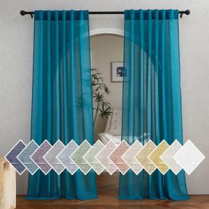 imageNICETOWN Linen Curtains for Windows 84 inch Length Rod Pocket ampamp Back Tab Semi Sheer Linen Curtains ampamp Drapes Privacy with Light Through for BedroomLiving Room Natural W52 x L84 2 PiecesPeacock Green
