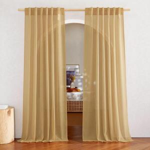 imageNICETOWN Linen Curtains for Windows 84 inch Length Rod Pocket ampamp Back Tab Semi Sheer Linen Curtains ampamp Drapes Privacy with Light Through for BedroomLiving Room Natural W52 x L84 2 PiecesDesert Yellow