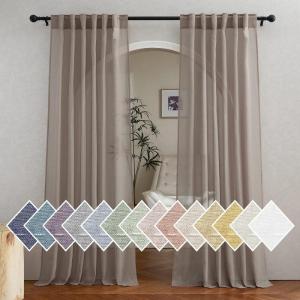 imageNICETOWN Linen Curtains for Windows 84 inch Length Rod Pocket ampamp Back Tab Semi Sheer Linen Curtains ampamp Drapes Privacy with Light Through for BedroomLiving Room Natural W52 x L84 2 PiecesBurlap