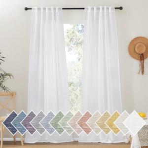 imageNICETOWN Linen Curtains for Windows 84 inch Length Rod Pocket ampamp Back Tab Semi Sheer Linen Curtains ampamp Drapes Privacy with Light Through for BedroomLiving Room Natural W52 x L84 2 PiecesWhite