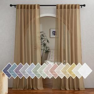 imageNICETOWN Linen Curtains for Windows 84 inch Length Rod Pocket ampamp Back Tab Semi Sheer Linen Curtains ampamp Drapes Privacy with Light Through for BedroomLiving Room Natural W52 x L84 2 PiecesCamel