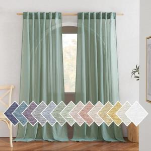 imageNICETOWN Linen Curtains for Windows 84 inch Length Rod Pocket ampamp Back Tab Semi Sheer Linen Curtains ampamp Drapes Privacy with Light Through for BedroomLiving Room Natural W52 x L84 2 PiecesOlive Green