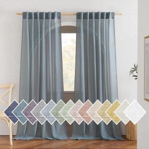 imageNICETOWN Linen Curtains for Windows 84 inch Length Rod Pocket ampamp Back Tab Semi Sheer Linen Curtains ampamp Drapes Privacy with Light Through for BedroomLiving Room Natural W52 x L84 2 PiecesSmoke Blue