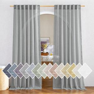 imageNICETOWN Linen Curtains for Windows 84 inch Length Rod Pocket ampamp Back Tab Semi Sheer Linen Curtains ampamp Drapes Privacy with Light Through for BedroomLiving Room Natural W52 x L84 2 PiecesGrey
