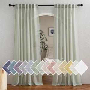 imageNICETOWN Linen Curtains for Windows 84 inch Length Rod Pocket ampamp Back Tab Semi Sheer Linen Curtains ampamp Drapes Privacy with Light Through for BedroomLiving Room Natural W52 x L84 2 PiecesSage Green