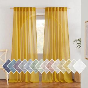 imageNICETOWN Linen Curtains for Windows 84 inch Length Rod Pocket ampamp Back Tab Semi Sheer Linen Curtains ampamp Drapes Privacy with Light Through for BedroomLiving Room Natural W52 x L84 2 PiecesGold