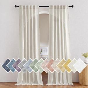 imageNICETOWN Linen Curtains for Windows 84 inch Length Rod Pocket ampamp Back Tab Semi Sheer Linen Curtains ampamp Drapes Privacy with Light Through for BedroomLiving Room Natural W52 x L84 2 PiecesNatural
