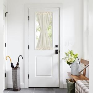 imageNICETOWN Linen Textured Door Curtain  White Sidelight Panel Curtain Semi Sheer French Front Door Curtain with Tieback for Kitchen 30 inches W x 40 inches L Single PanelIvory White