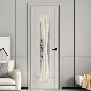 imageNICETOWN Linen Textured Door Curtain  White Sidelight Panel Curtain Semi Sheer French Front Door Curtain with Tieback for Kitchen 30 inches W x 40 inches L Single PanelNatural