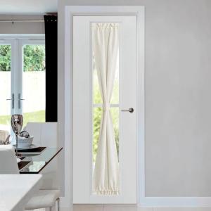 imageNICETOWN Linen Textured Door Curtain  White Sidelight Panel Curtain Semi Sheer French Front Door Curtain with Tieback for Kitchen 30 inches W x 40 inches L Single PanelLinen