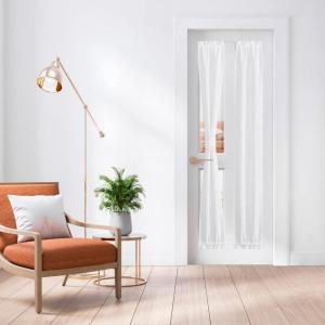 imageNICETOWN Linen Textured Door Curtain  White Sidelight Panel Curtain Semi Sheer French Front Door Curtain with Tieback for Kitchen 30 inches W x 40 inches L Single PanelWhite