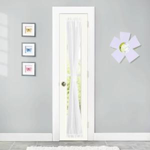 imageNICETOWN Linen Textured Door Curtain  White Sidelight Panel Curtain Semi Sheer French Front Door Curtain with Tieback for Kitchen 30 inches W x 40 inches L Single PanelPure White