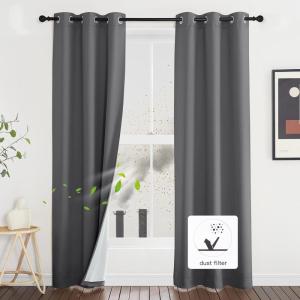 imageNICETOWN Lower PM25 Particles Full Shading Curtains Super HeavyDuty Noise Absorb Lined Blackout Curtains for Bedroom Privacy Window Treatment White Pack of 2 52 inches W x 95 inches LDust Filter  Grommet  Grey