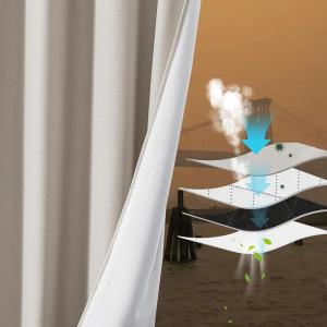 imageNICETOWN Lower PM25 Particles Full Shading Curtains Super HeavyDuty Noise Absorb Lined Blackout Curtains for Bedroom Privacy Window Treatment White Pack of 2 52 inches W x 95 inches LDust Filter  Grommet  Angora Linen