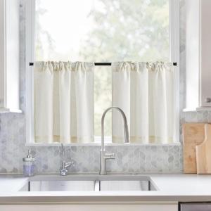 imageNICETOWN Natural Linen Curtains ampamp Drapes for Windows 84 inch Long Rod Pocket ampamp Back Tab Thick Flax Semi Sheer Privacy Assured with Light Filtering for BedroomLiving Room W55 x L84 2 PiecesLinen