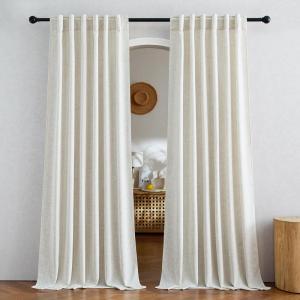 imageNICETOWN Natural Linen Curtains ampamp Drapes for Windows 84 inch Long Rod Pocket ampamp Back Tab Thick Flax Semi Sheer Privacy Assured with Light Filtering for BedroomLiving Room W55 x L84 2 PiecesCream