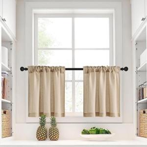 imageNICETOWN Natural Linen Curtains ampamp Drapes for Windows 84 inch Long Rod Pocket ampamp Back Tab Thick Flax Semi Sheer Privacy Assured with Light Filtering for BedroomLiving Room W55 x L84 2 PiecesTaupe