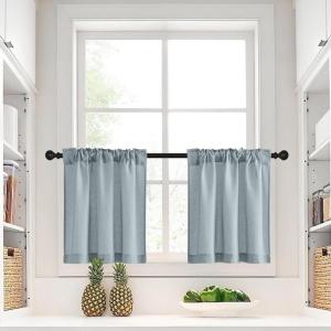 imageNICETOWN Natural Linen Curtains ampamp Drapes for Windows 84 inch Long Rod Pocket ampamp Back Tab Thick Flax Semi Sheer Privacy Assured with Light Filtering for BedroomLiving Room W55 x L84 2 PiecesStone Blue