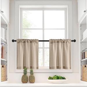 imageNICETOWN Natural Linen Curtains ampamp Drapes for Windows 84 inch Long Rod Pocket ampamp Back Tab Thick Flax Semi Sheer Privacy Assured with Light Filtering for BedroomLiving Room W55 x L84 2 PiecesAngora
