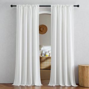 imageNICETOWN Natural Linen Curtains ampamp Drapes for Windows 84 inch Long Rod Pocket ampamp Back Tab Thick Flax Semi Sheer Privacy Assured with Light Filtering for BedroomLiving Room W55 x L84 2 PiecesIvory