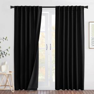 imageNICETOWN Sound Barrier 100 Blackout Divider Curtains 84quot Noise Heat and Cold Blocking Drapes with Felt Fabric Lining for Noise ReducingNurseryDaytime SleepBedroom White 2 PCs 52quot WideBlack Back Tab