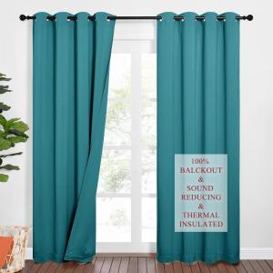 imageNICETOWN Sound Barrier 100 Blackout Divider Curtains 84quot Noise Heat and Cold Blocking Drapes with Felt Fabric Lining for Noise ReducingNurseryDaytime SleepBedroom White 2 PCs 52quot WidePeacock Teal