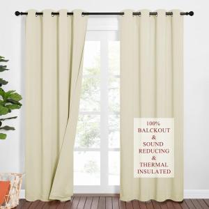 imageNICETOWN Sound Barrier 100 Blackout Divider Curtains 84quot Noise Heat and Cold Blocking Drapes with Felt Fabric Lining for Noise ReducingNurseryDaytime SleepBedroom White 2 PCs 52quot WideBeige