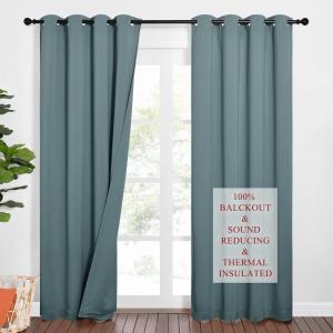 imageNICETOWN Sound Barrier 100 Blackout Divider Curtains 84quot Noise Heat and Cold Blocking Drapes with Felt Fabric Lining for Noise ReducingNurseryDaytime SleepBedroom White 2 PCs 52quot WideGreyish Blue