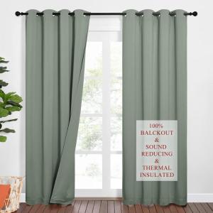 imageNICETOWN Sound Barrier 100 Blackout Divider Curtains 84quot Noise Heat and Cold Blocking Drapes with Felt Fabric Lining for Noise ReducingNurseryDaytime SleepBedroom White 2 PCs 52quot WideGreyish Green